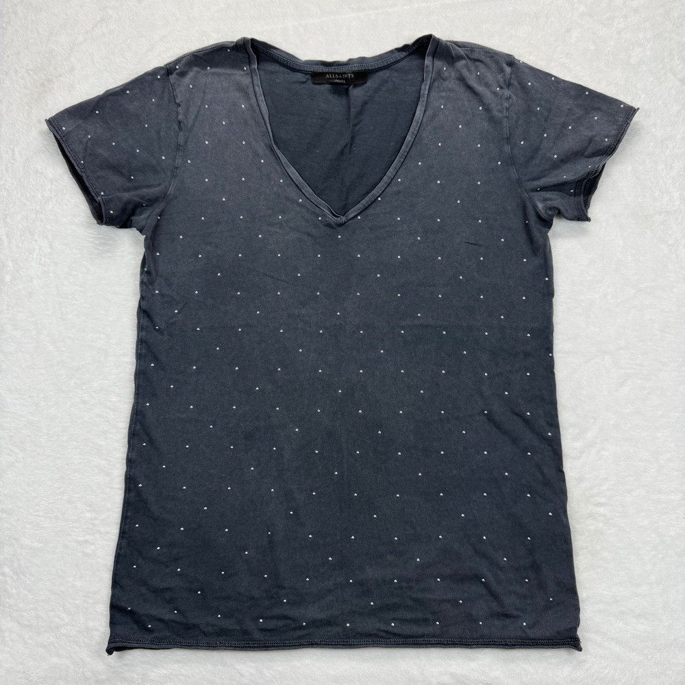 AllSaints Emlyn Stud Tee V-Neck T-Shirt‎ Studded Top Gray Small